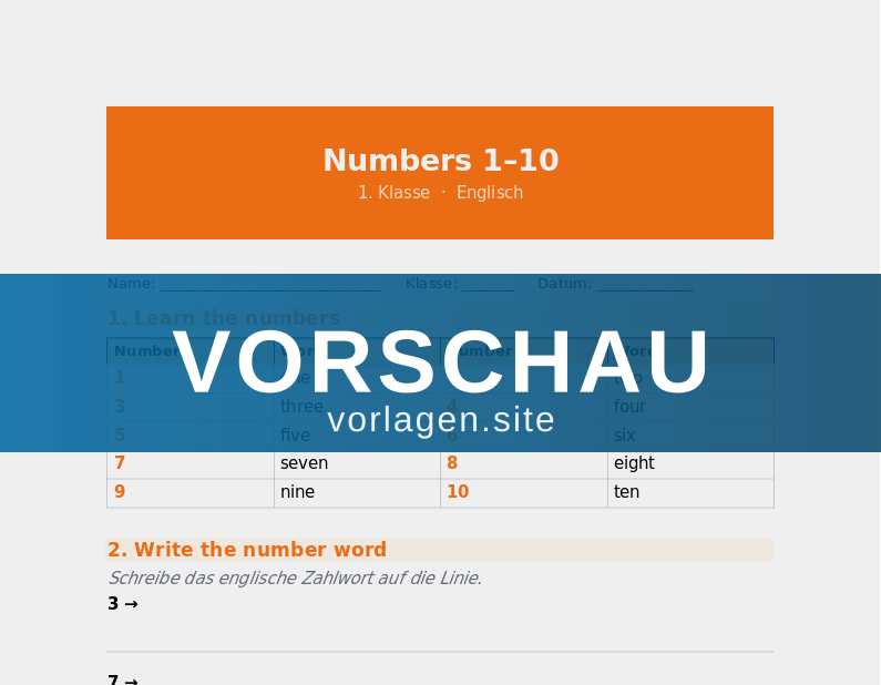 Numbers 1–10 – Worksheet