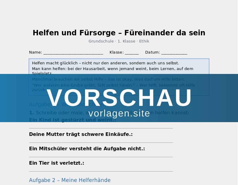 Helfen und Fürsorge – Füreinander da sein