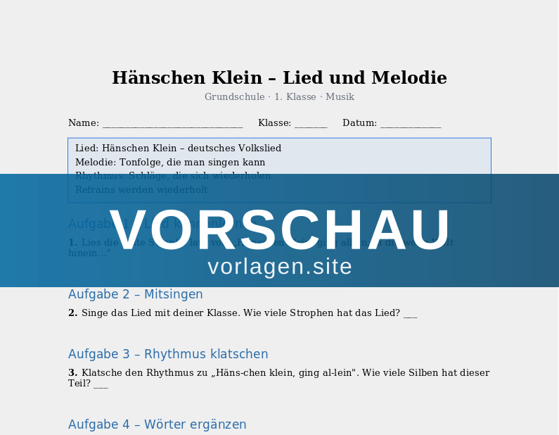 Hänschen Klein – Lied und Melodie