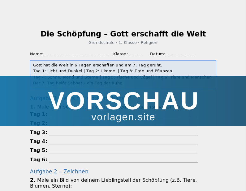 Die Schöpfung – Gott erschafft die Welt