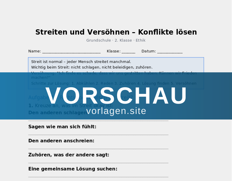 Streiten und Versöhnen – Konflikte lösen