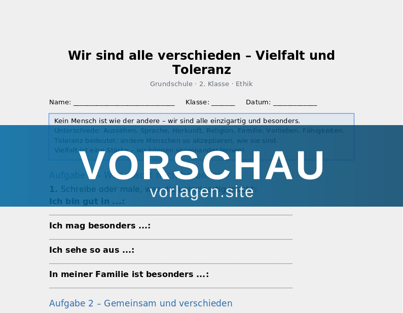 Wir sind alle verschieden – Vielfalt und Toleranz