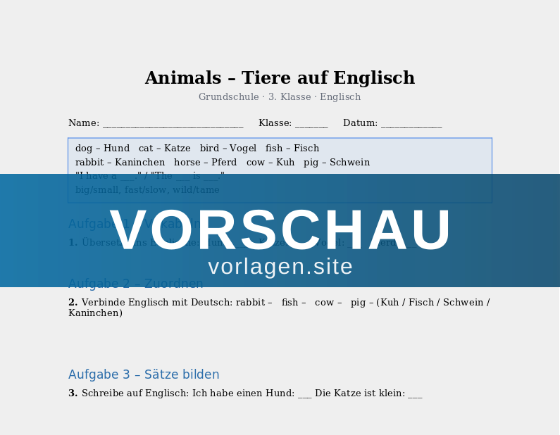Animals – Tiere auf Englisch