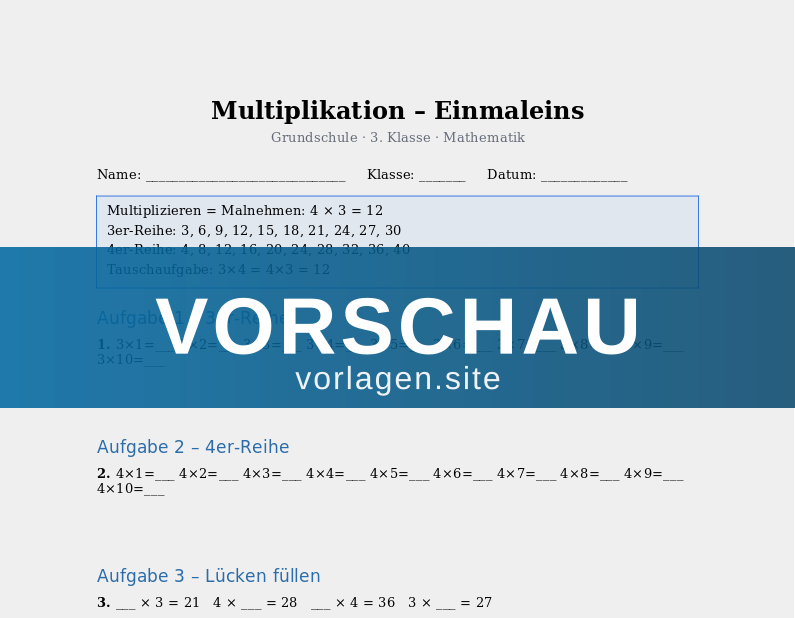 Multiplication – Einmaleins