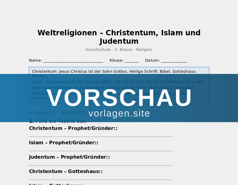 Weltreligionen – Christentum, Islam und Judentum