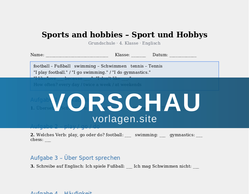 Sports and hobbies – Sport und Hobbys