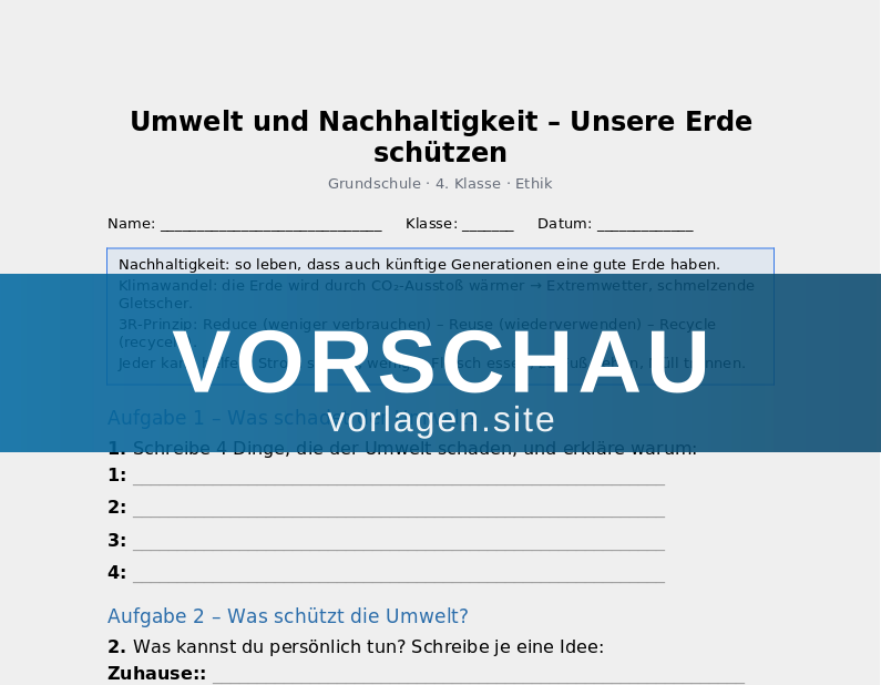Umwelt und Nachhaltigkeit – Unsere Erde schützen