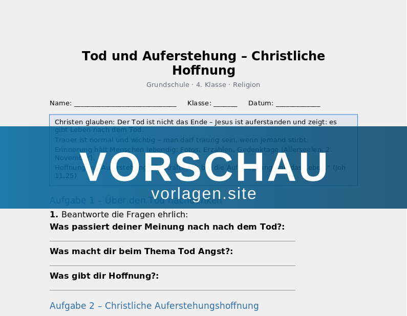 Tod und Auferstehung – Christliche Hoffnung