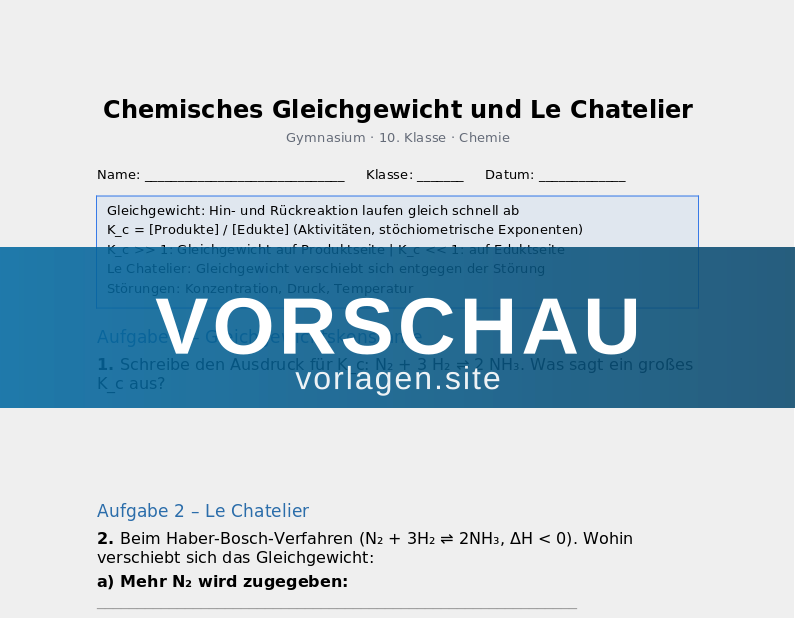 Chemisches Gleichgewicht und Le Chatelier