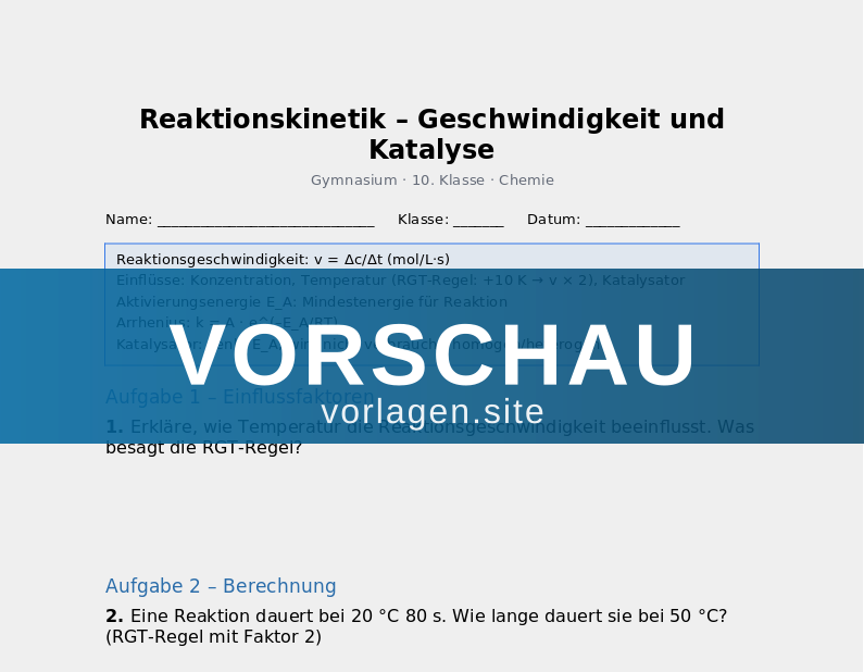 Reaktionskinetik – Geschwindigkeit und Katalyse