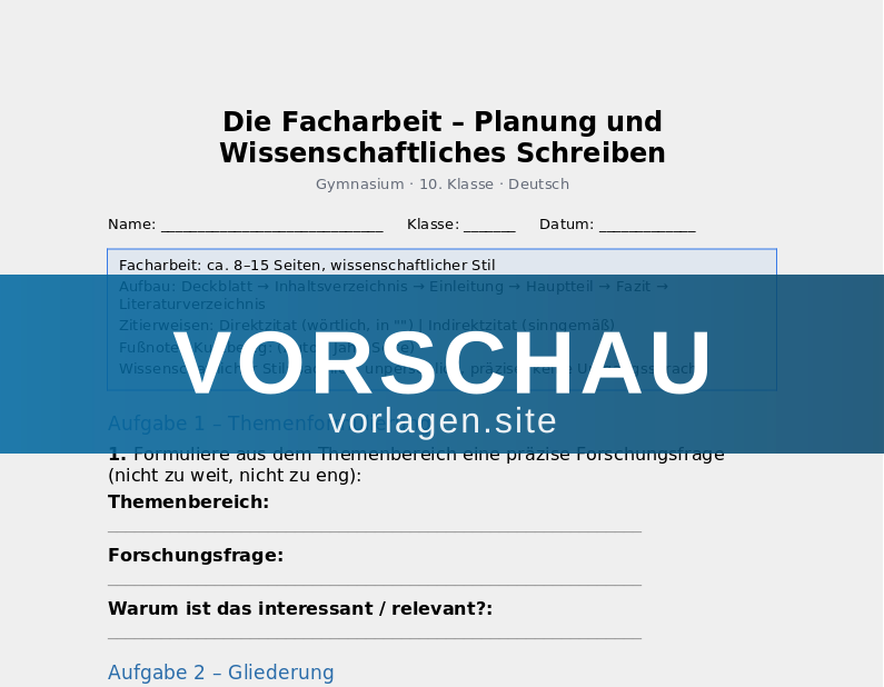 Die Facharbeit – Planung und Wissenschaftliches Schreiben