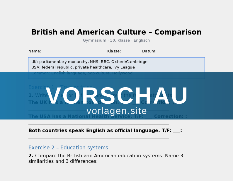 British and American Culture – A Comparison