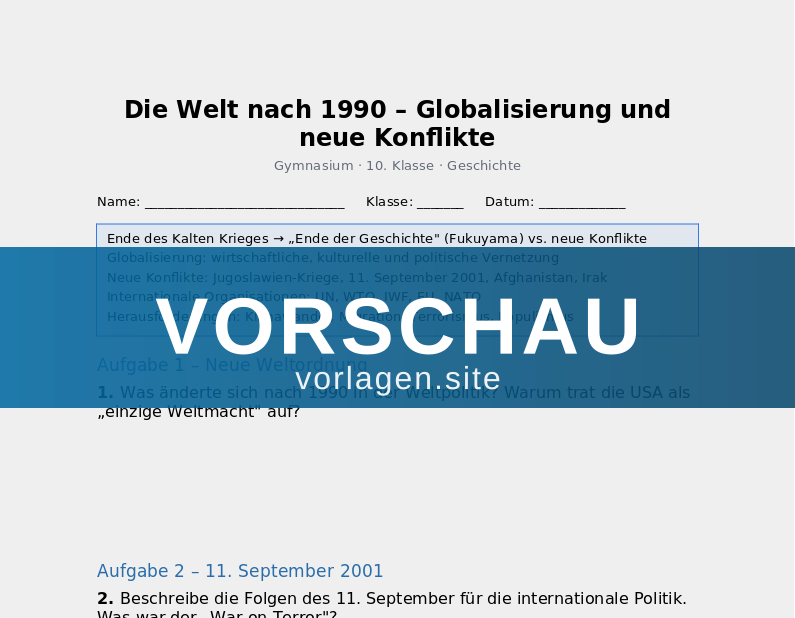 Die Welt nach 1990 – Globalisierung und neue Konflikte