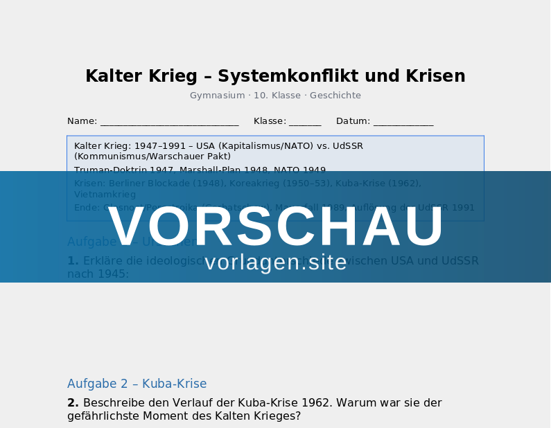 Kalter Krieg – Systemkonflikt und Krisen