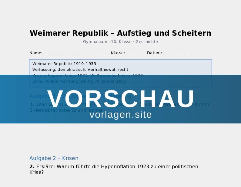 Die Weimarer Republik – Demokratie in der Krise