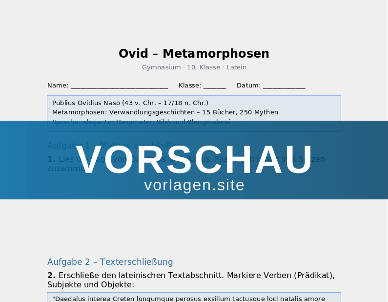 Ovid – Metamorphosen: Mythos und Sprache