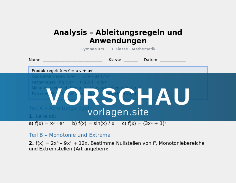 Analysis – Ableitungsregeln und Anwendungen