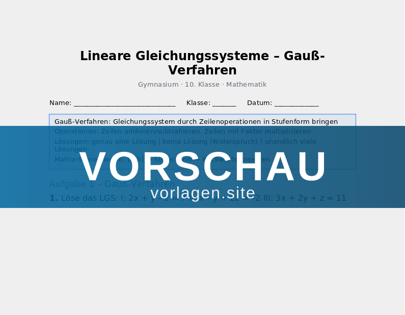 Lineare Gleichungssysteme – Gauß-Verfahren