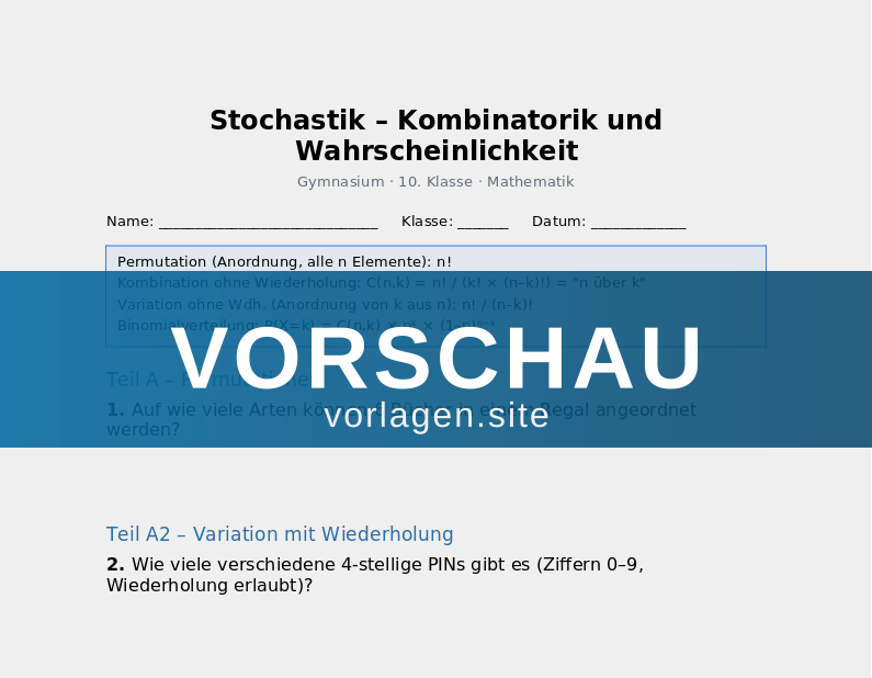 Stochastik – Kombinatorik und Wahrscheinlichkeit