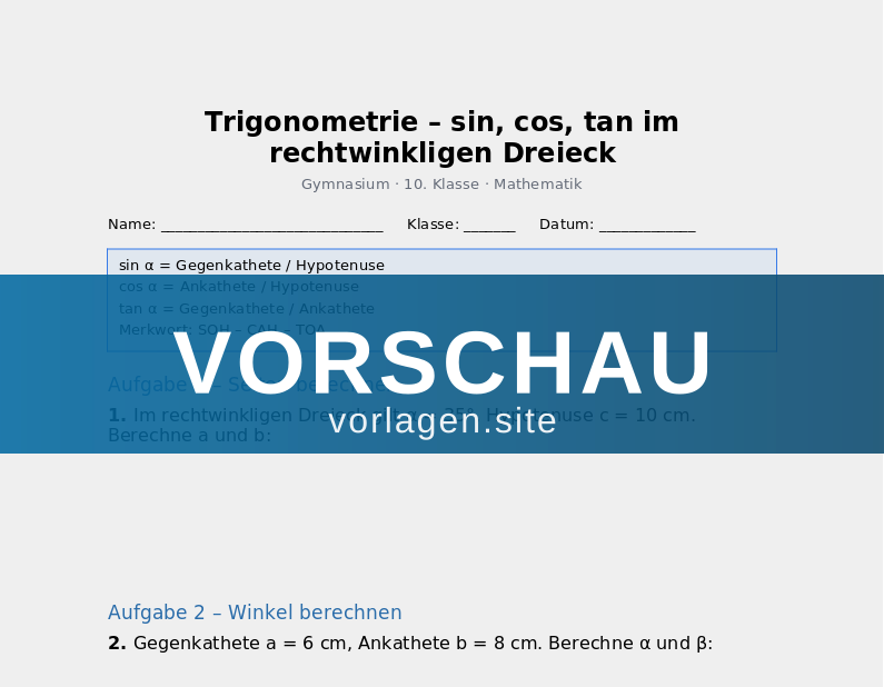 Trigonometrie – Sinus, Kosinus, Tangens
