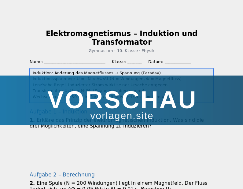 Elektromagnetismus – Induktion und Transformator