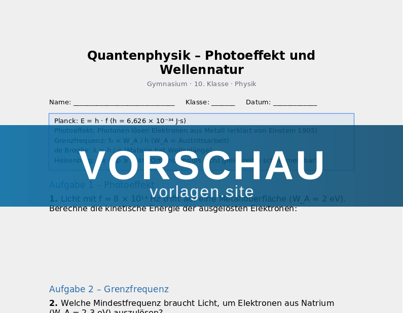 Quantenphysik – Photoeffekt und Wellennatur