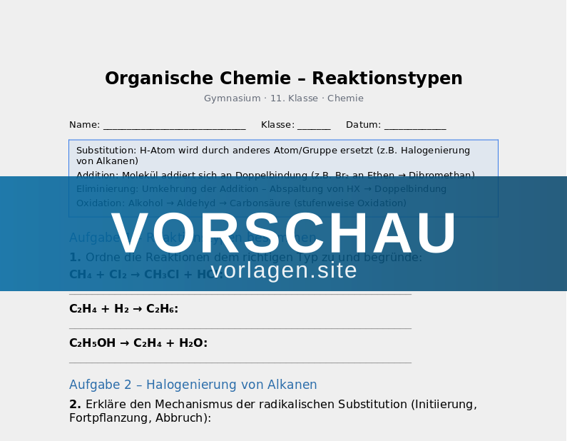 Organische Chemie – Reaktionstypen
