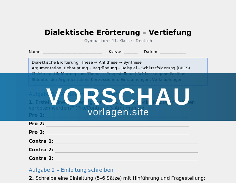 Dialektische Erörterung – Vertiefung