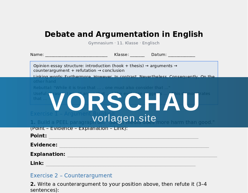 Debate and Argumentation in English