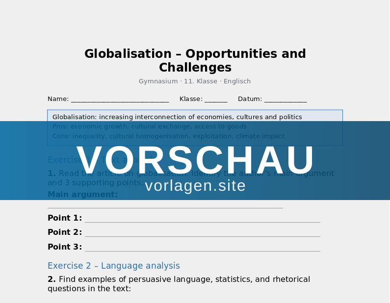 Globalisation – Opportunities and Challenges