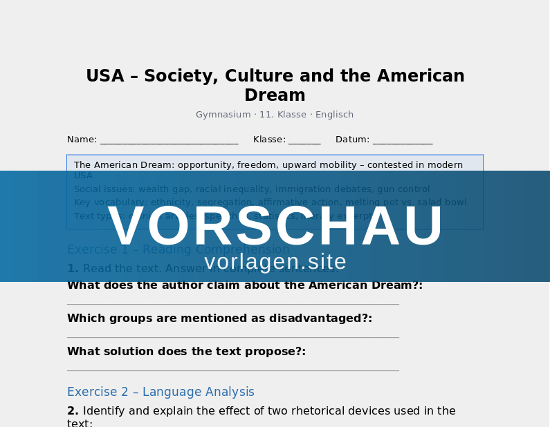 USA – Society, Culture and the American Dream