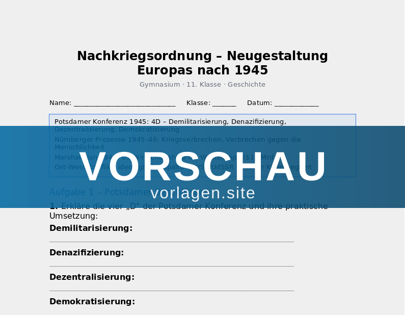 Nachkriegsordnung – Neugestaltung Europas nach 1945
