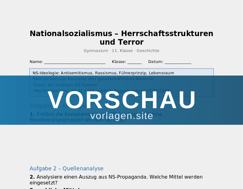 Nationalsozialismus – Ideologie, Terror und Holocaust