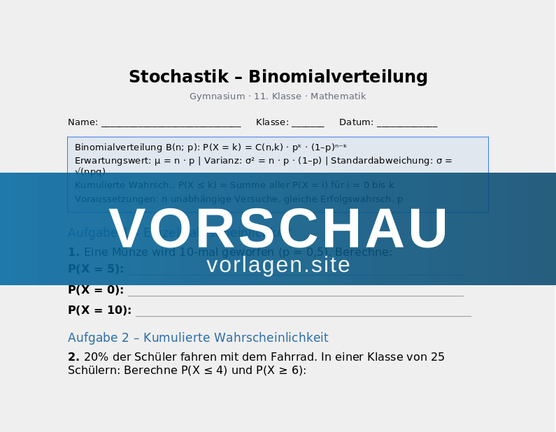 Stochastik – Binomialverteilung