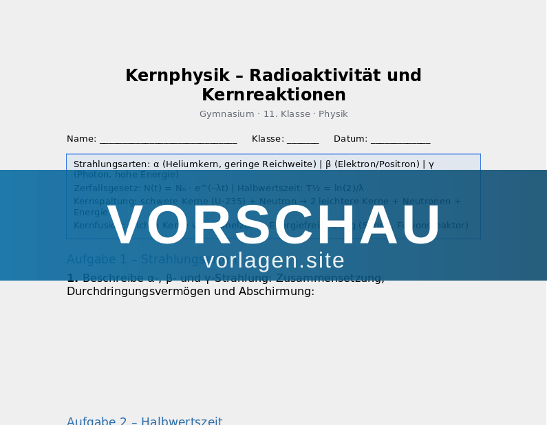 Kernphysik – Radioaktivität und Kernreaktionen