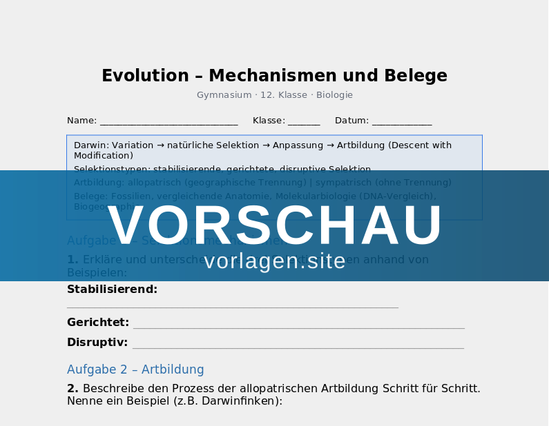 Evolution – Mechanismen und Belege