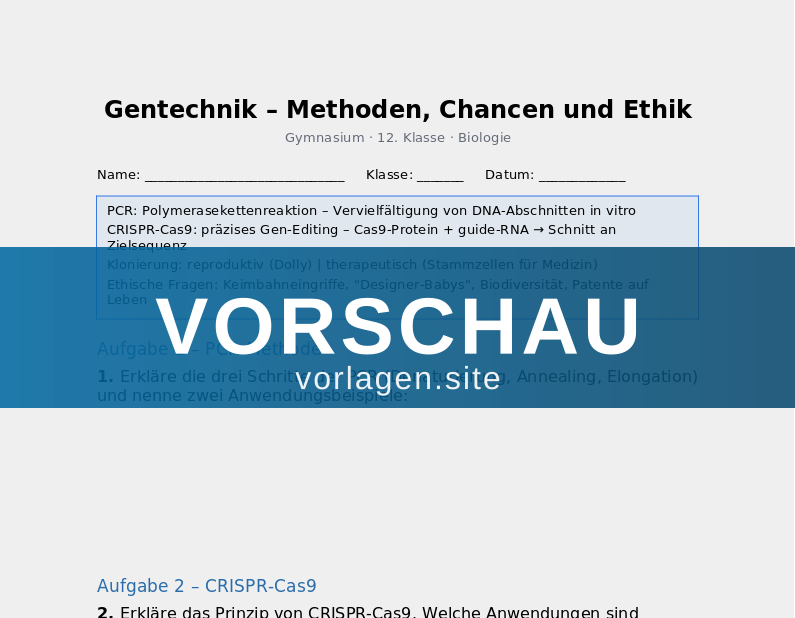 Gentechnik – Methoden, Chancen und Ethik