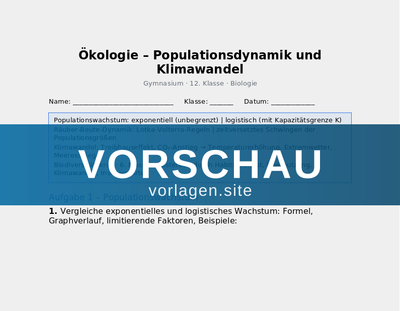 Ökologie – Populationsdynamik und Klimawandel