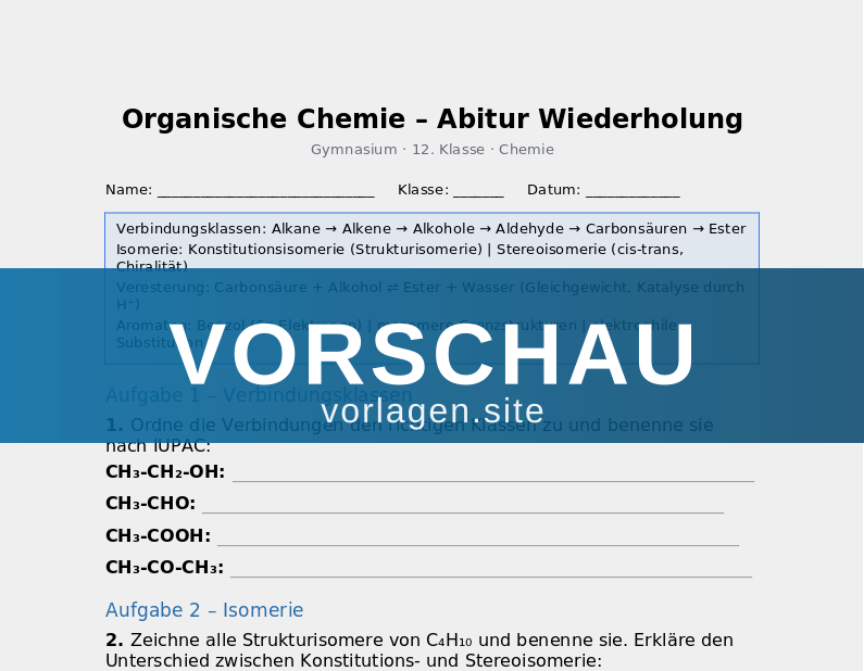 Organische Chemie – Abitur Wiederholung
