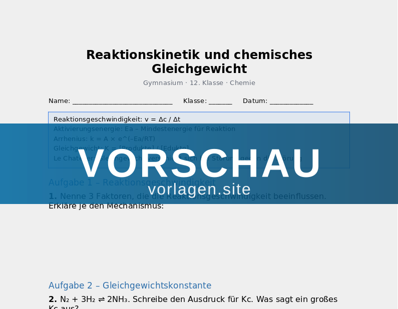 Reaktionskinetik und chemisches Gleichgewicht