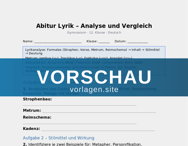 Abitur Lyrik – Analyse und Vergleich