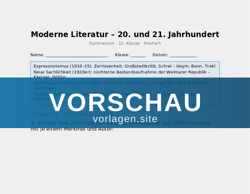 Moderne Literatur – 20. und 21. Jahrhundert