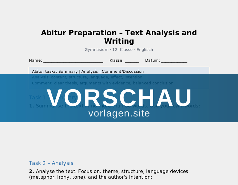 Abitur Preparation – Text Analysis and Comment
