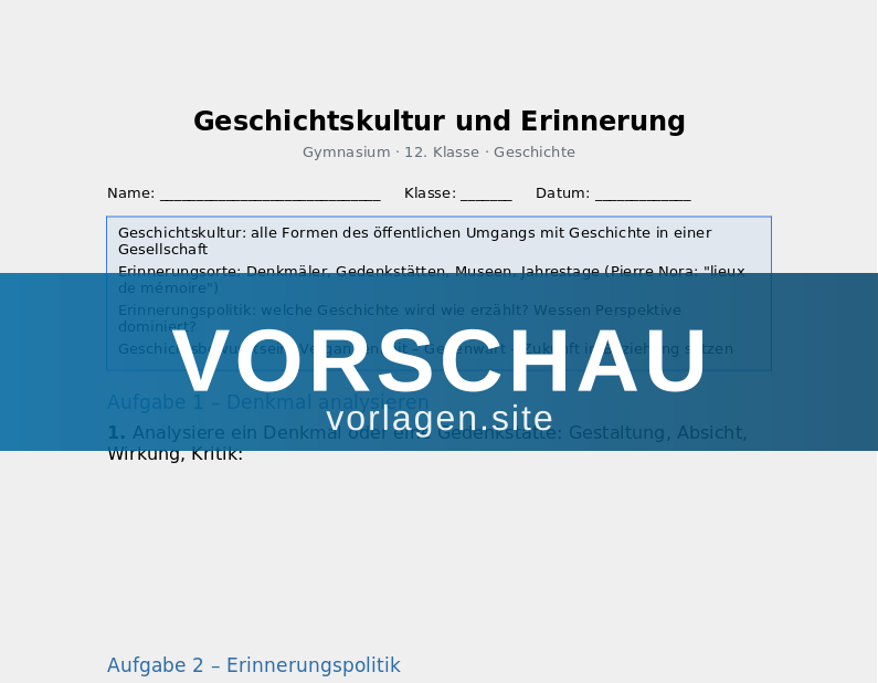 Geschichtskultur und Erinnerung