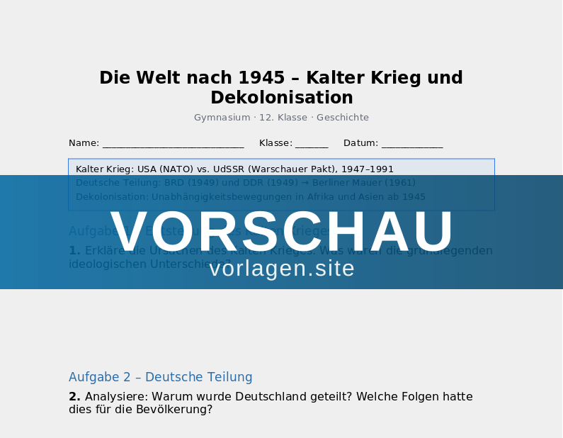 Nachkriegsordnung – Kalter Krieg und Deutsche Teilung