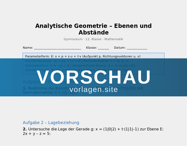 Analytische Geometrie – Ebenen und Abstände
