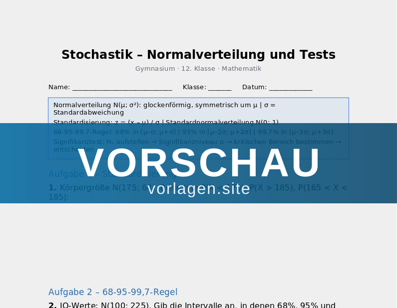 Stochastik – Normalverteilung und Tests