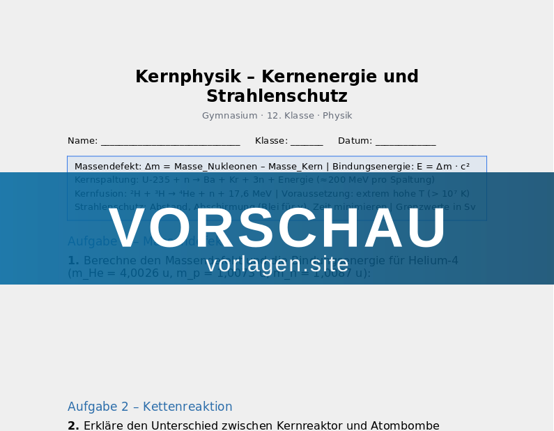 Kernphysik – Kernenergie und Strahlenschutz