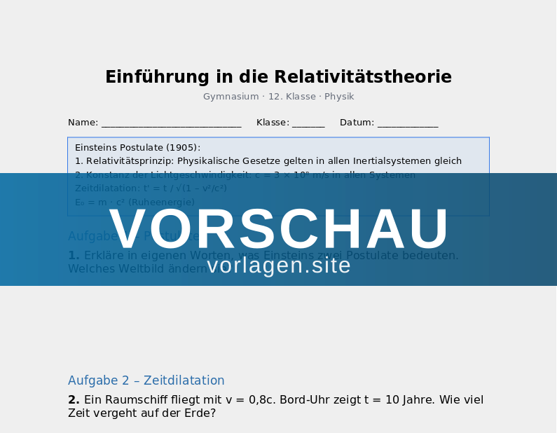 Relativitätstheorie – Spezielle Relativitätstheorie Einsteins