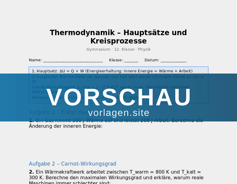 Thermodynamik – Hauptsätze und Kreisprozesse